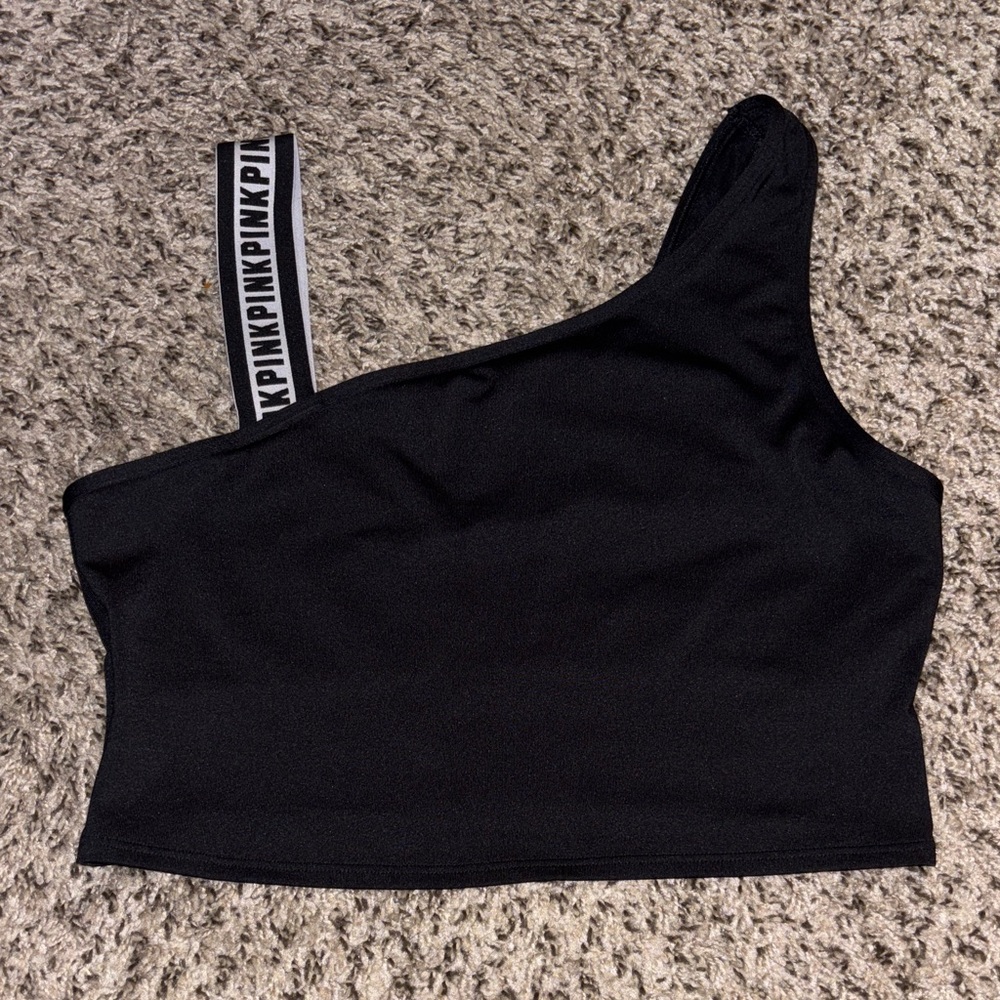 Pink Black One-Shoulder Crop Top